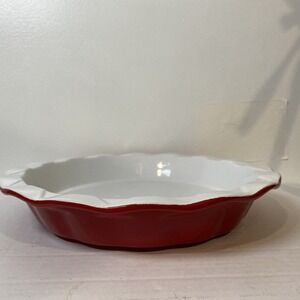 Red And White‎ Ceramic Pie Plate  9"